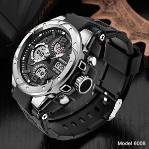 BLACK SILVER STAINLESS STEEL MILITARY SPORT WATERPROOF QUARTZ WRISTWATCH